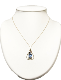 Antiek 14 Karaat Gouden Hanger Swiss Blue Topaas Rosé Accenten