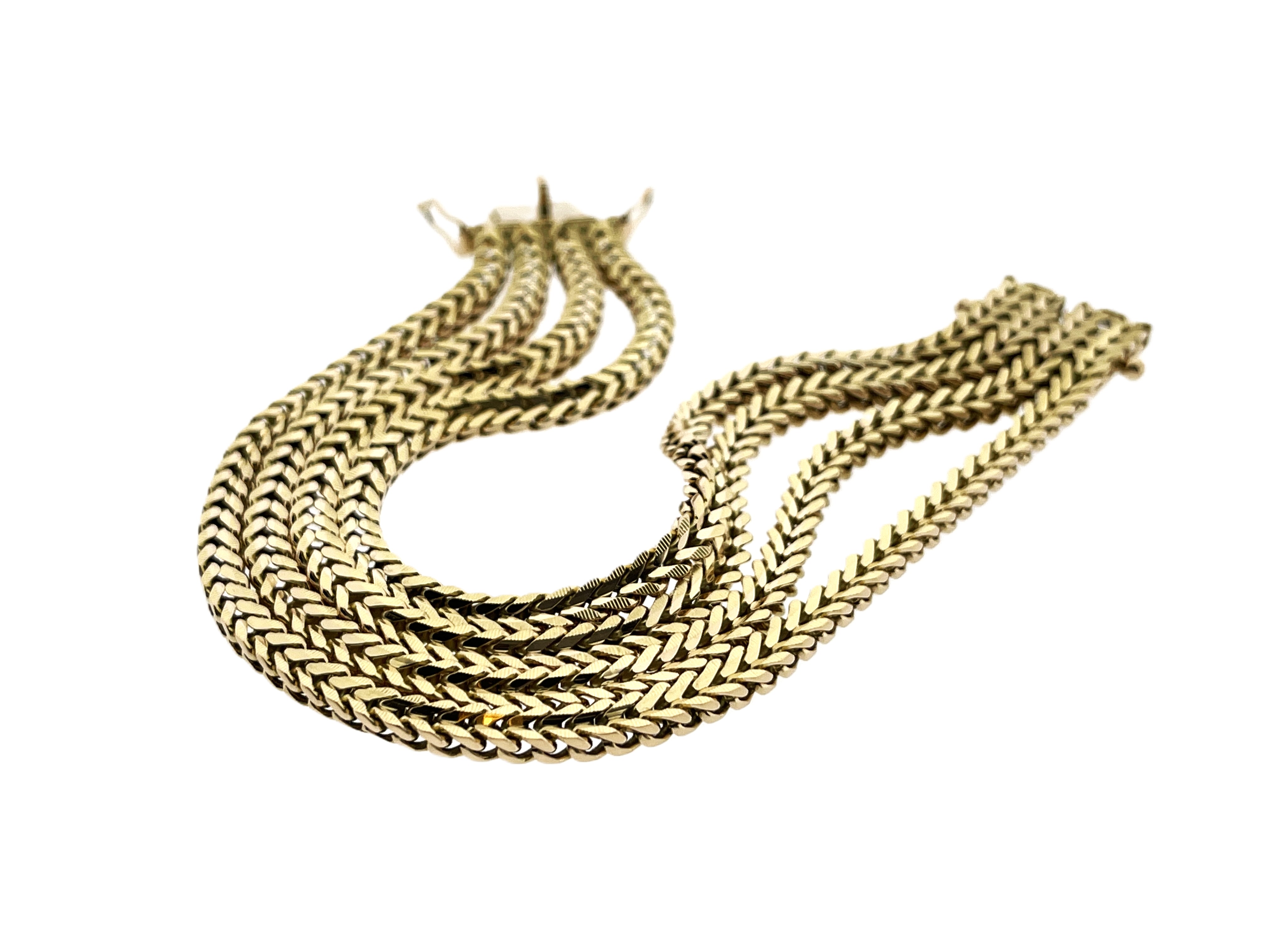 18 Karaat Gouden 4-Rijige Vierkante Gourmet Schakel Armband (Flexibel) - 19 cm / 1.7 cm / 3.5 x 3 mm (4x)