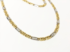 18 K Massief Gouden Valkoog Schakelketting Witgouden Tussenliggers ca 2,2 crt Diamant - 59 cm / 48,4 g