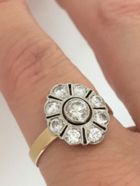 14 K Antiek Gouden Rozet Ring ca 1.0 Crt Diamant Oud Europees Slijpsel