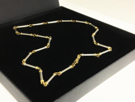 14 K Bicolor Gouden Schakel Collier + Bijpassende Armband - 33,38 g