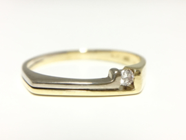 14 K Bicolor Gouden Fantasie Ring 0.03 crt Briljantgeslepen Diamant