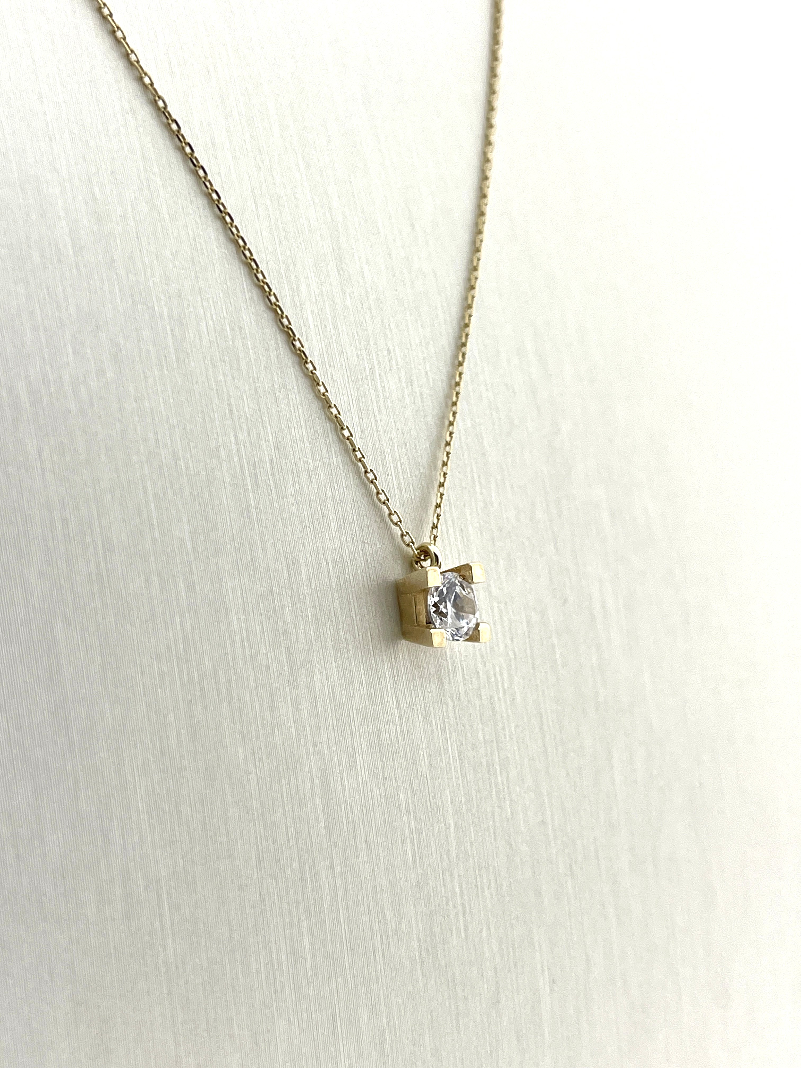 14 Karaat Gouden Anker Collier Cubic Zirkonia Solitair Hanger - 45 cm