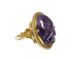 Handvervaardigd Antiek Gouden Ring Geslepen Amethyst - 5,05 g