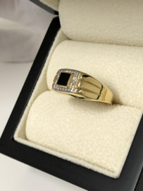 14 K Gouden Band Ring - Onyx / Diamant