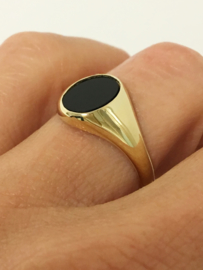 14 K Gouden Dames Zegelring Onyx (Ovaal)