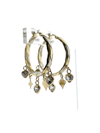 14 Karaat Bicolor Gouden Creolen Bedeltjes Cubic Zirkonia - 3 cm