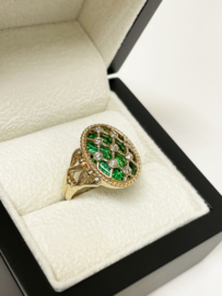 14 K Gouden Ring Smaragdgroen Emaille Briljant Geslepen Diamant