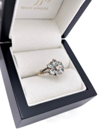 Vintage Gouden Ring Blauw Topaas / 0.04 ct Briljant Geslepen Diamant H/SI