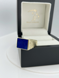 14 Karaat Gouden Heren Ring Rechthoek Liggend - Lapis Lazuli
