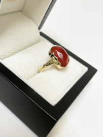 Vintage Handgemaakt 14 K Gouden Ring Gefacetteerd Carneool