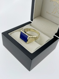 14 Karaat Gouden Heren Ring Rechthoek Liggend - Lapis Lazuli