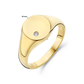 14 Karaat Gouden Dames Zegelring / Graveer Ring 0.02 ct Diamant