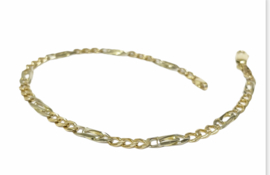 14 K Bicolor Gouden Figaro Schakel Armband - 22 cm / 6,3 g / 4,2 mm