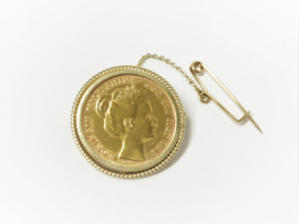 Antiek Gouden Broche Tien Gulden Wilhelmina 1898 - Kroningstientje