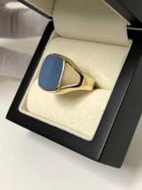 14 K Gouden Heren Zegel Ring Blauwlagen Steen / Stomphoek - 6,6 g