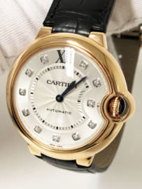 Ballon Bleu De Cartier Watch 36 MM, Rose Goud, Leer,  Diamant - Full Set / Nieuw