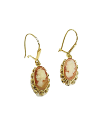 Antiek 14 Karaat Gouden Oorhangers Ovaal Schelp Camee - 3 cm