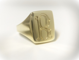 14 K Gouden Heren Zegel Ring Monogram R - 7,6 g