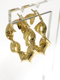 14 K Gouden Wokkel Creolen Versace Motief - 3,5 cm