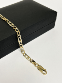 14 K Bicolor Gouden Figaro Schakel Armband - 22 cm / 6,3 g / 4,2 mm