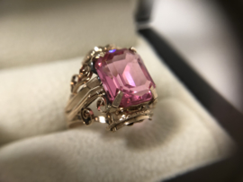 Antiek Handvervaardigd Rosé Gouden Ring - Cubic Zirkonia
