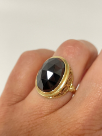 14 K Antiek Gouden Ring Facet Geslepen Granaat (bol) - Handgemaakt