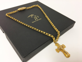 14 K Antiek Gouden Jasseron Collier INRI Hanger Met Jezus Figuur - 45 cm / 10 g