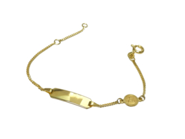 14 Karaat Gouden Kinder Graveer Plaat Armbandje Scapulier Engel Verstelbaar 12 / 14 cm