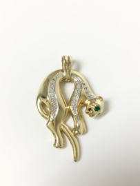14 K Gouden Panter Hanger 0.20 Diamant / Smaragd