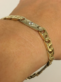 14 K Bicolor Gouden Gucci Schakel Armband / Zirkonia - 22,5 cm / 22,85 g