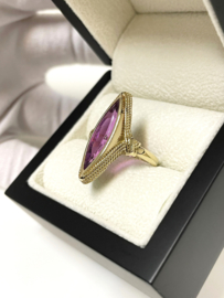 14 Karaat Gouden Markies Ring ca 4,5 ct Gefacetteerd Paars Saffier