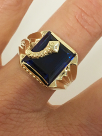 Grove 14 K Gouden Heren Ring Slang Emerald Cut Saffier - 8,65 g