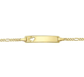 14 K Gouden Graveer Armband Hart Figaro Plaat - 5,0 mm / 16 - 18 cm