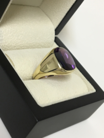 14 K Gouden Heren Ring Cabochon Geslepen Amethyst