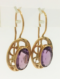 Antiek 14 K Gouden Oorhangers Facetgeslepen Amethyst - 3,2 cm