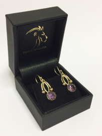 14 K Antiek Gouden Oorhangers 1,5 crt Briljantgeslepen Amethyst