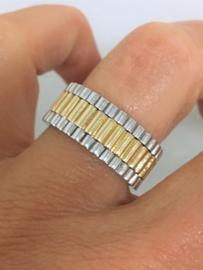14 Karaat Massief Bicolor Gouden Rolex Band Ring  - 9,82 g / Breedte 9 mm
