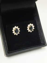 14 K Gouden Entourage Oorstekers Saffier / Helder Zirkonia
