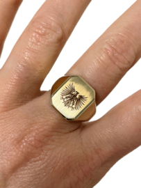 14 Karaat Gouden Heren Ring Model 8-Kant Gravure Adelaar