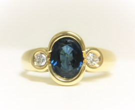 14 K Gouden Ring Saffier 0.30 crt Briljantgeslepen Diamant H / VVSi