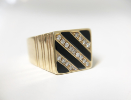 18 K Gouden Heren Ring Onyx / Briljantgeslepen Diamant - 9,45 g