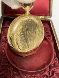 14 K Gouden Ligne Droite Remontoir Ancre Spiral Briguet 18 Rubis Chaton Zakhorloge  Datering ca 1900