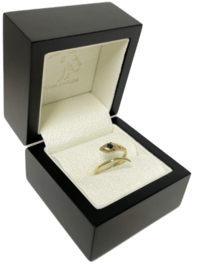 14 Karaat Gouden Dames Ring Slang Briljant Geslepen Onyx