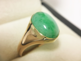 Antiek 14 K Gouden Ring Cabochon Geslepen Jade
