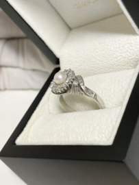Witgouden Rozet Ring 0.50 ct Briljant Geslepen Diamant / Parel