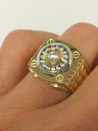 14 K Bicolor Gouden Heren Ring Schroefmotief / Zirkonia - 10,1 g