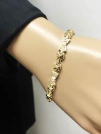 14 K Gouden Fantasie Schakel Armband 0.15 ct Diamant - 19,5 cm /14,45 g