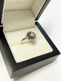 Antiek 14 K Gouden Rozet Ring ca 0.15 ct Roos Geslepen Diamant