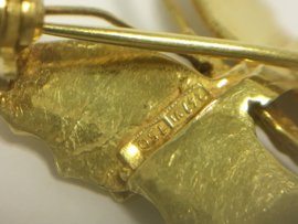 18 K Antiek Gouden Vlinder Broche Emaille Accenten